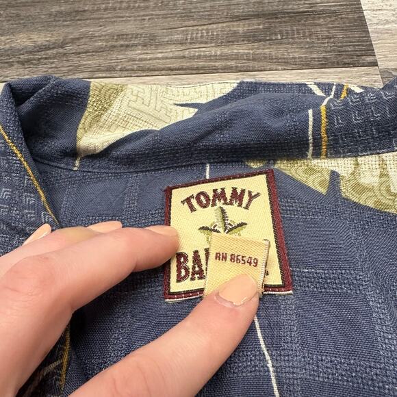 Tommy Bahama Shirt Blue Mens XL 100% Silk Palm Leaf Hawaiian Button Up Loop - Picture 5 of 8